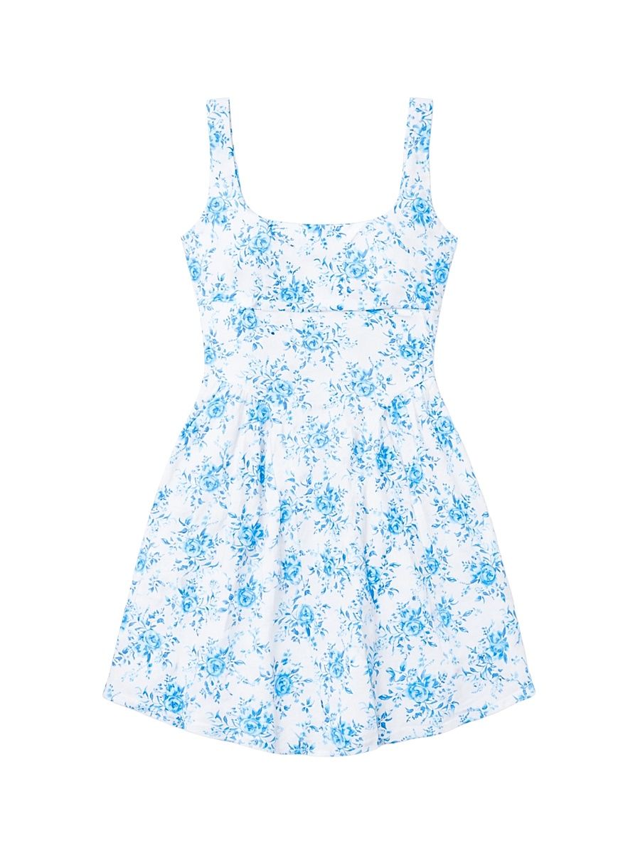 Girl's Brenna Printed Linen Dress - Rose Bouquet - Size 14