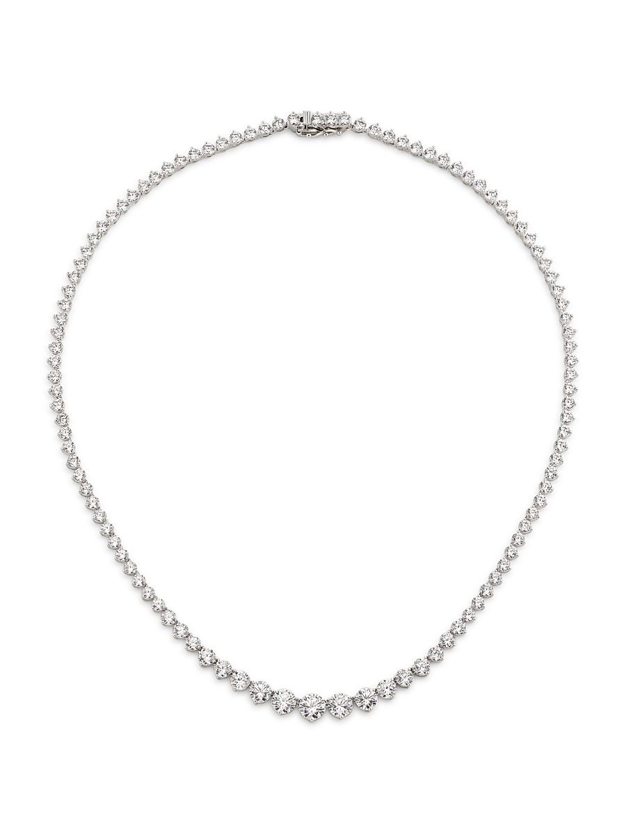 Women's Perfect Rhodium-Plated & Cubic Zirconia Graduated Tennis Necklace - Rhodium
