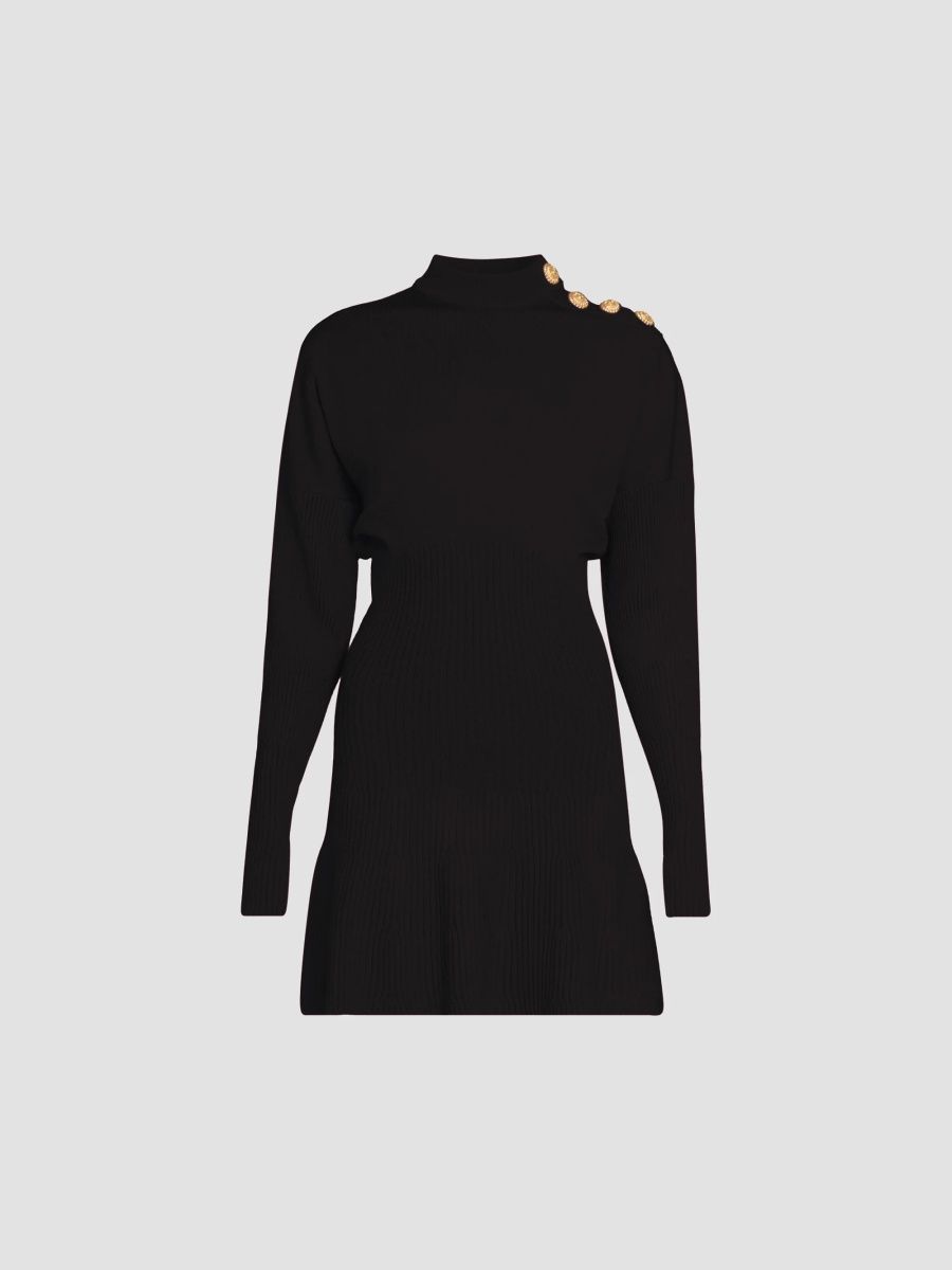 Balmain Women's Mock Turtleneck A-Line Minidress - Noir - Size 4