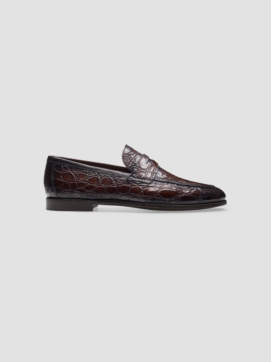 Magnanni Men's Vicente Crocodile-Embossed Leather Penny Loafers - Brown - Size 10