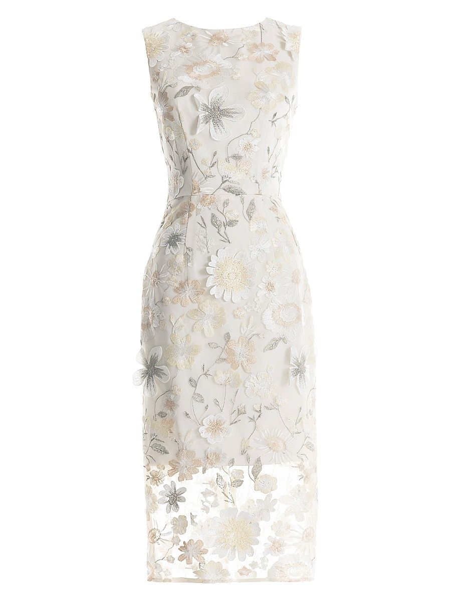Women's Claudette Floral Embroidered Body-Con Midi-Dress - Ivory Multi - Size XXL