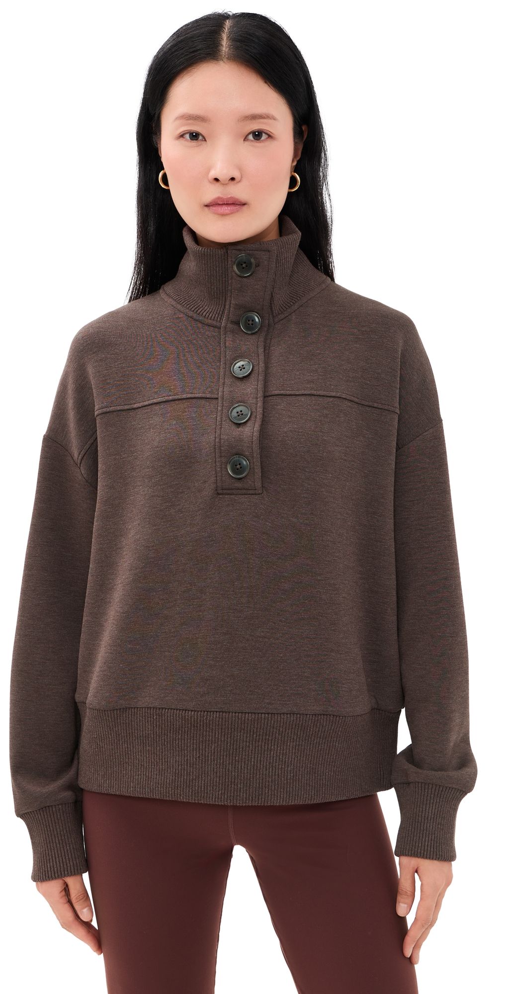 Varley Bronya Button Placket Sweatshirt coffee bean marl XXS