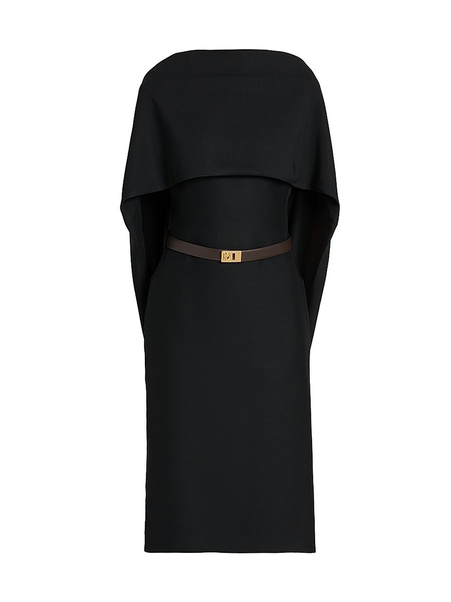 Women's Capelette Belted Midi-Dress - Nero - Size 4