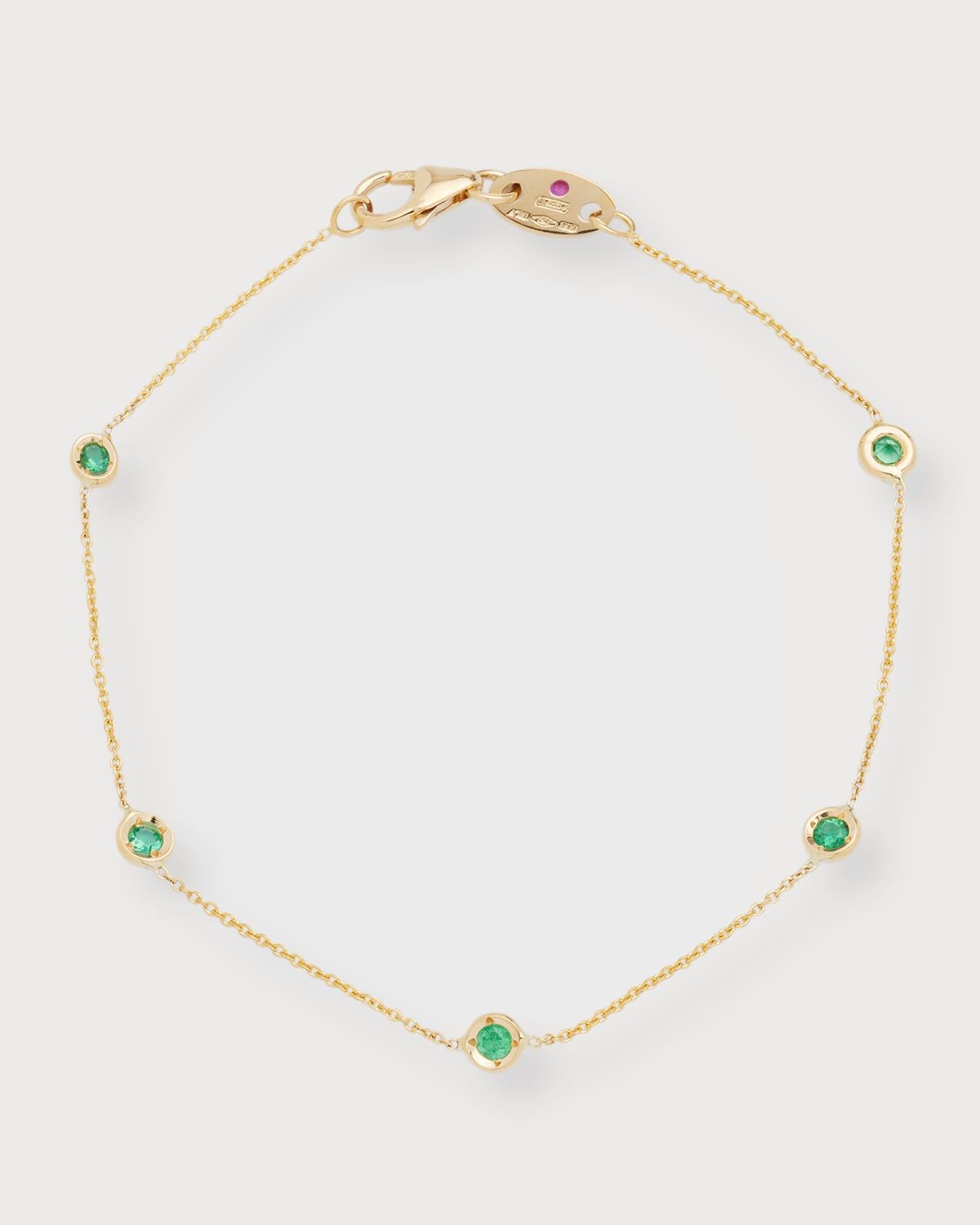 18k Gold 5-Emerald Station Bracelet
