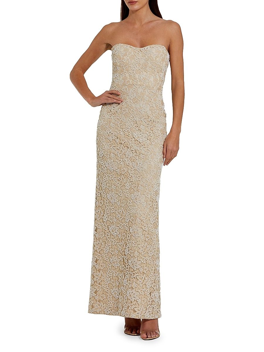 Women's Embellished Lace Strapless Sweetheart Gown - Beige - Size 14