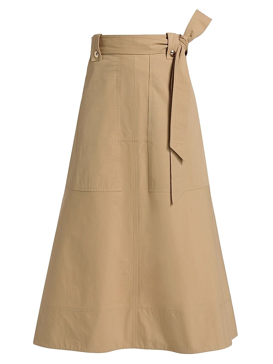 Women's Brinson Tie-Waist Cotton Twill A-Line Midi-Skirt - Dark Khaki - Size 14