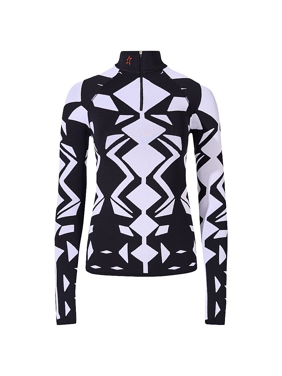Women's Perfect Geometric Jacquard Base Layer Top - Geo Print Black Snow White - Size Small