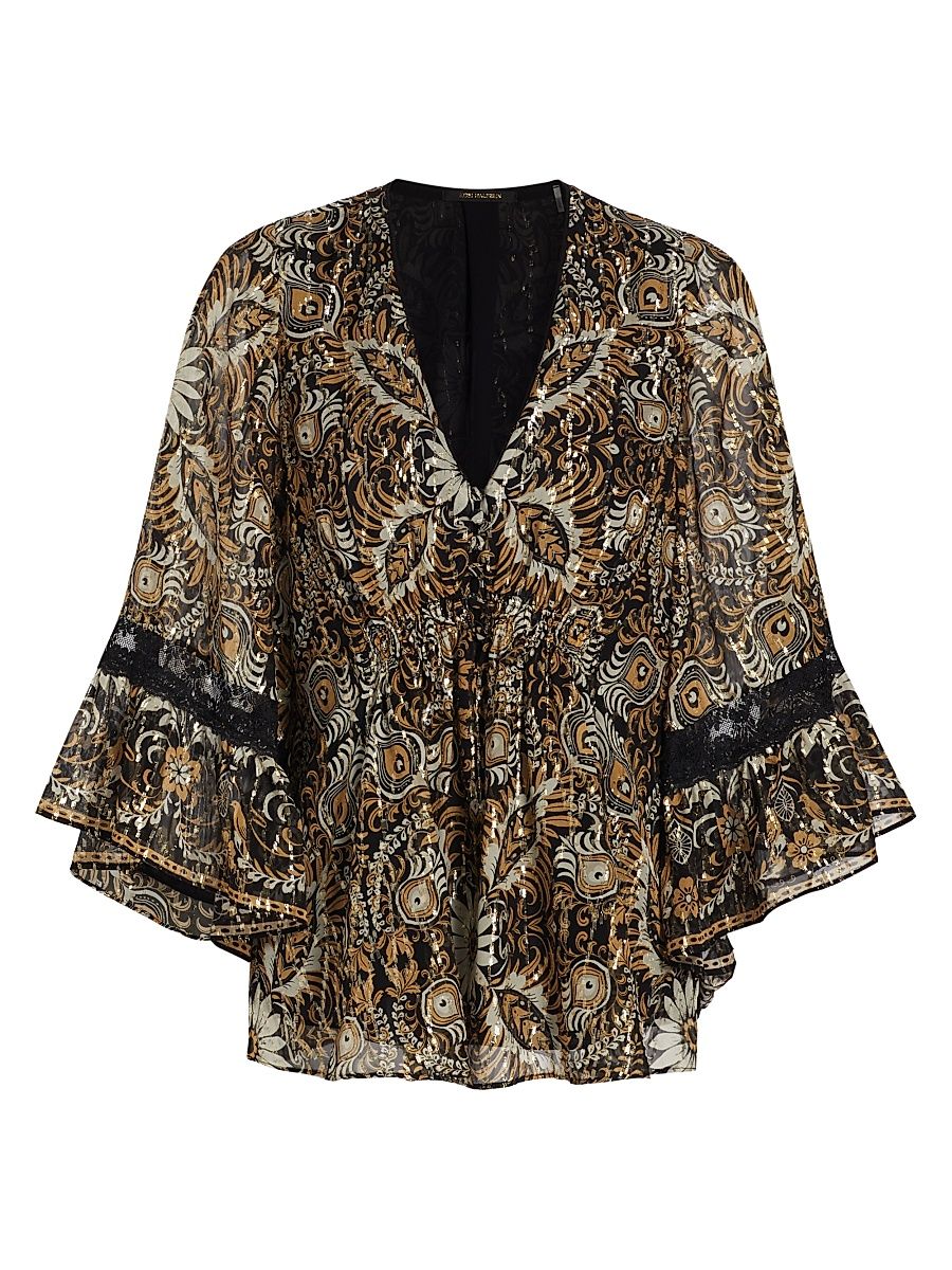 Women's Ele Metallic Jacquard Blouse - Black Multi - Size XL