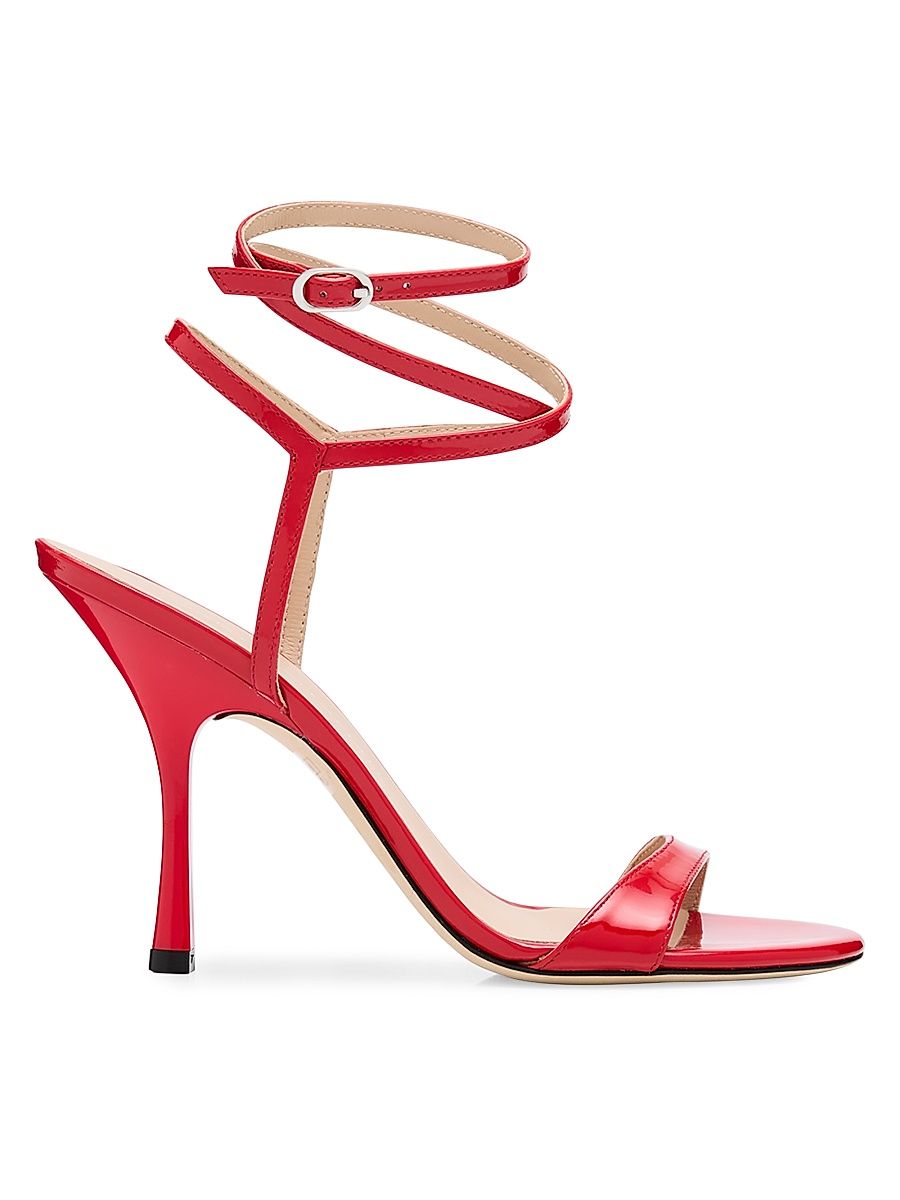 Women's Nudist 100MM Patent Leather Wrap Sandals - Cherry - Size 8