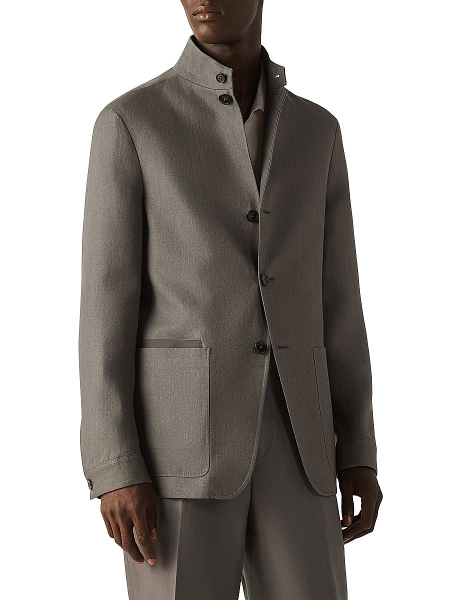 Men's Oasi Lino II Conte Jacket - Dark Taupe - Size 46