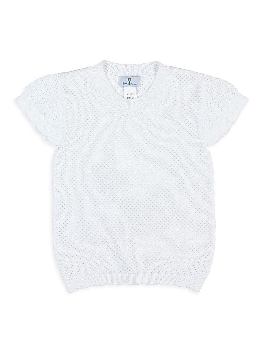 Girl's Cotton Knit Short-Sleeve Sweater - White - Size 14