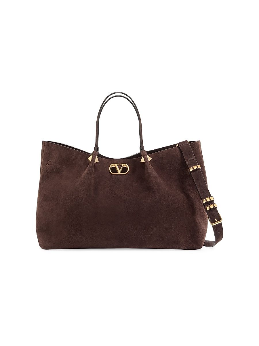 Women's Large Shopping Bag in Soft Suede - Ebony