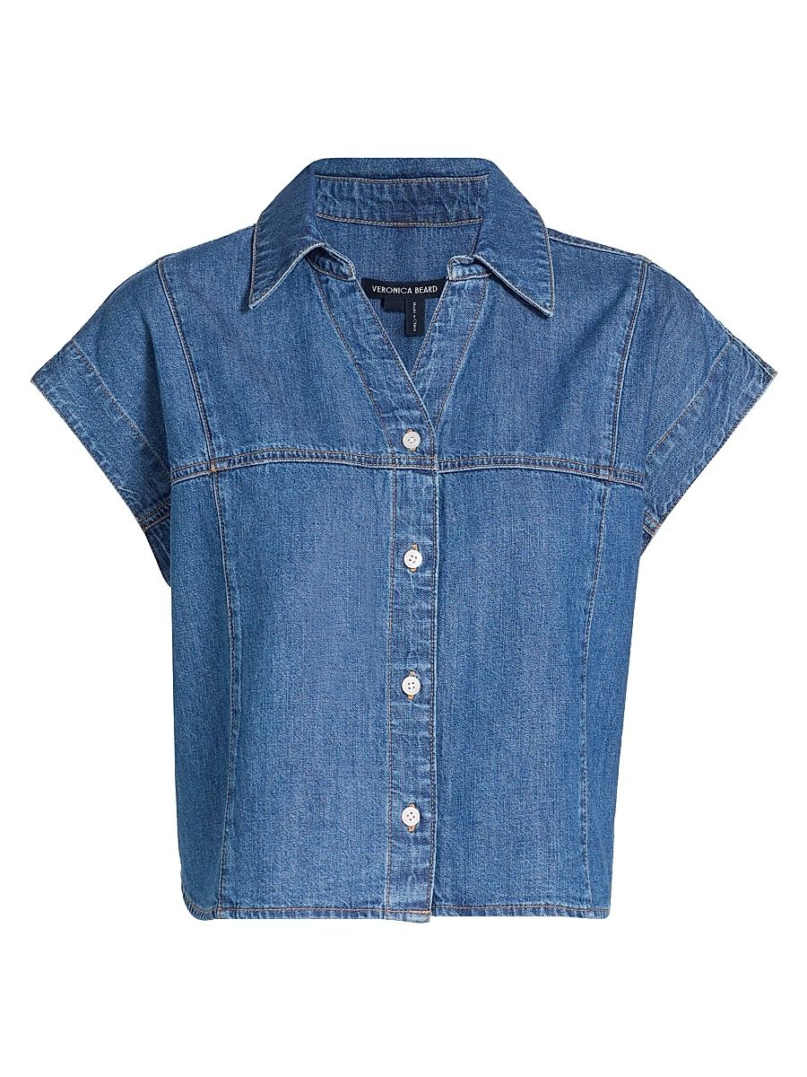 Women's Nestor Cap-Sleeve Chambray Top - Pool Party - Size 14