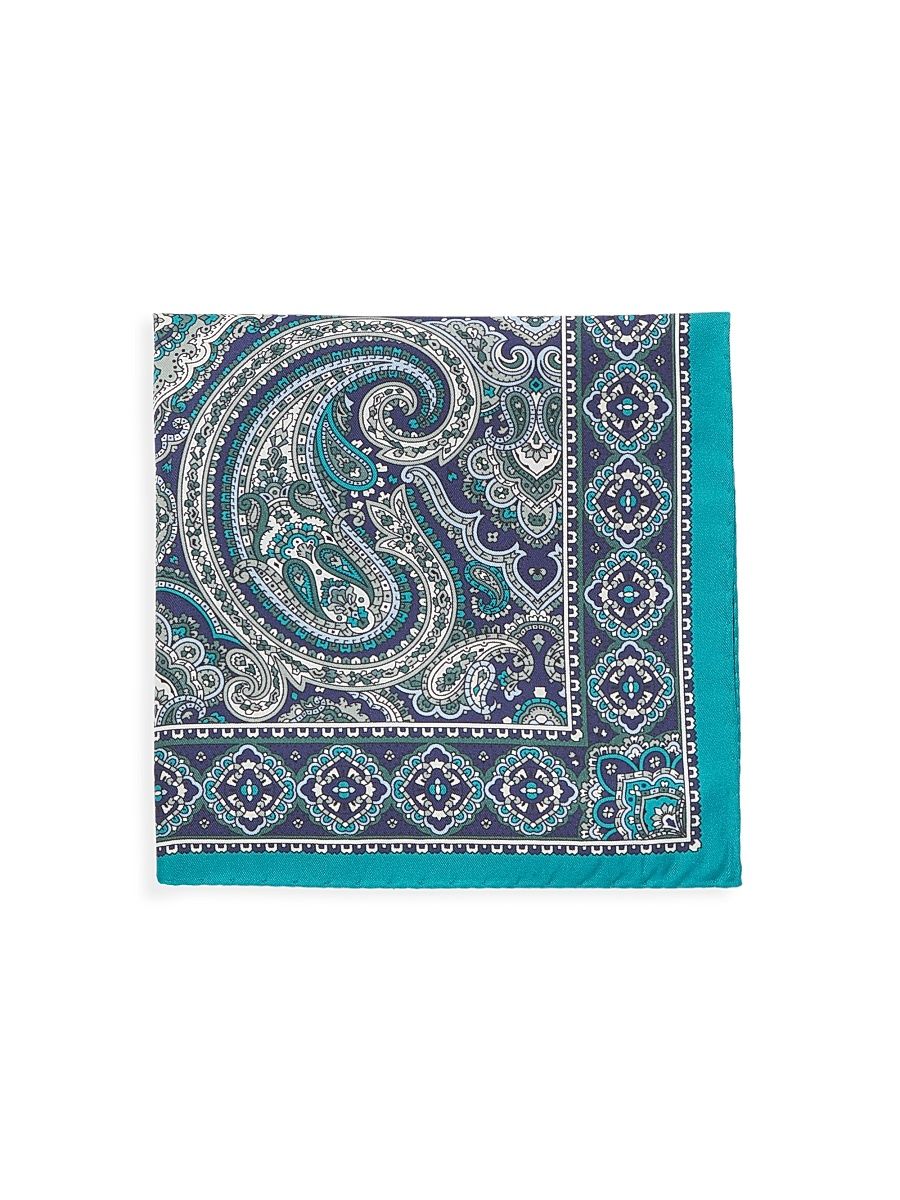 Men's Silk Paisley Pocket Square - Green