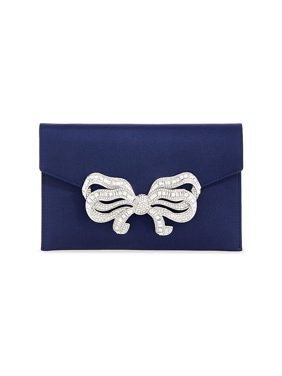 Women's Bow Crystal & Satin Envelope Clutch - Silver Crimson
