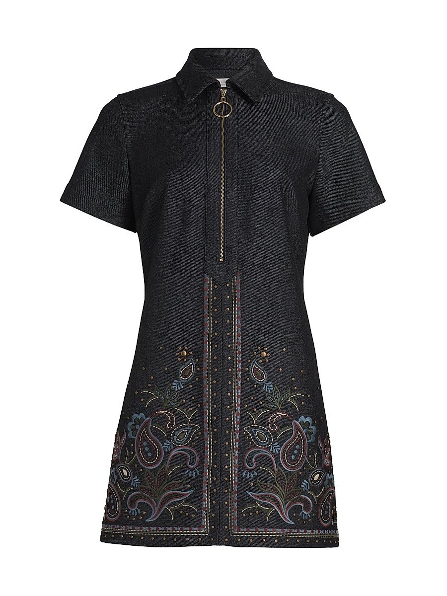 Ramy Brook Women's Kristen Embroidered Paisley Denim Midi-Dress - Dark Denim Multi - Size Small