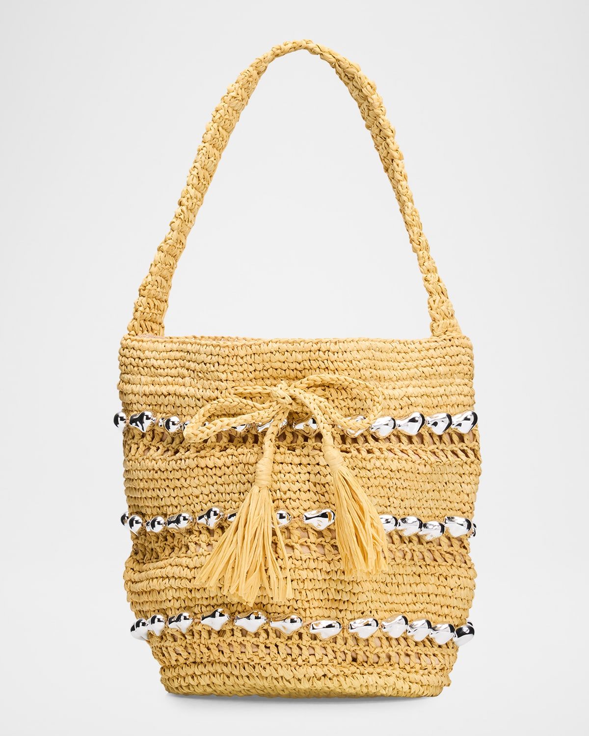 Atlas Metallic-Embellished Raffia Shoulder Bag