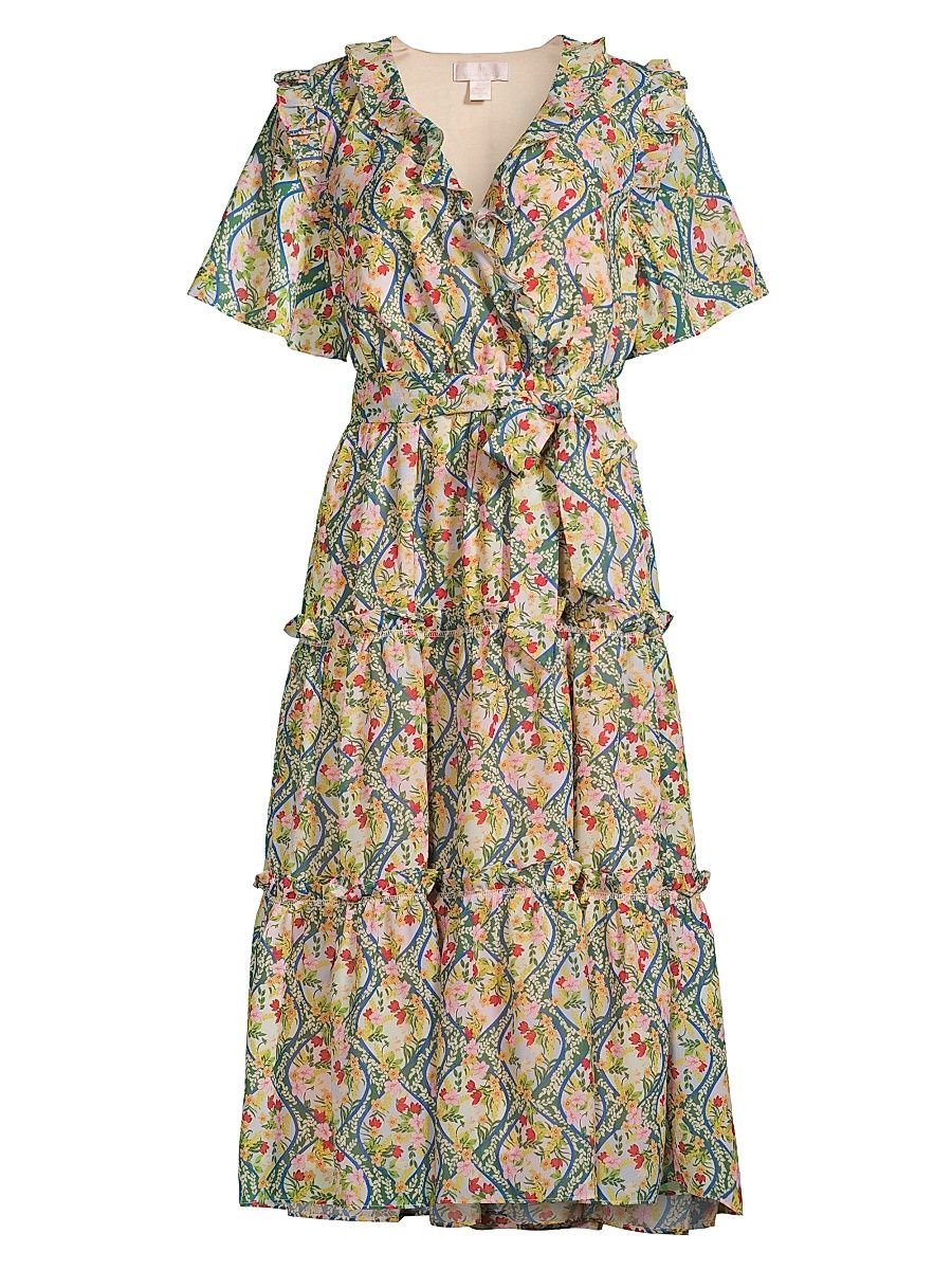Women's Chiffon Floral Surplice Midi-Dress - Size Small