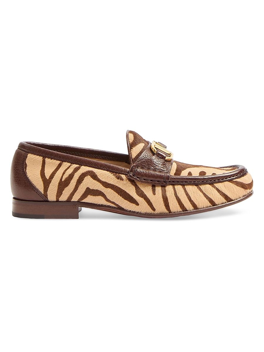 Women's VLogo Signature Pony-Effect 20MM Calfskin Loafers - Beige Brown - Size 6.5