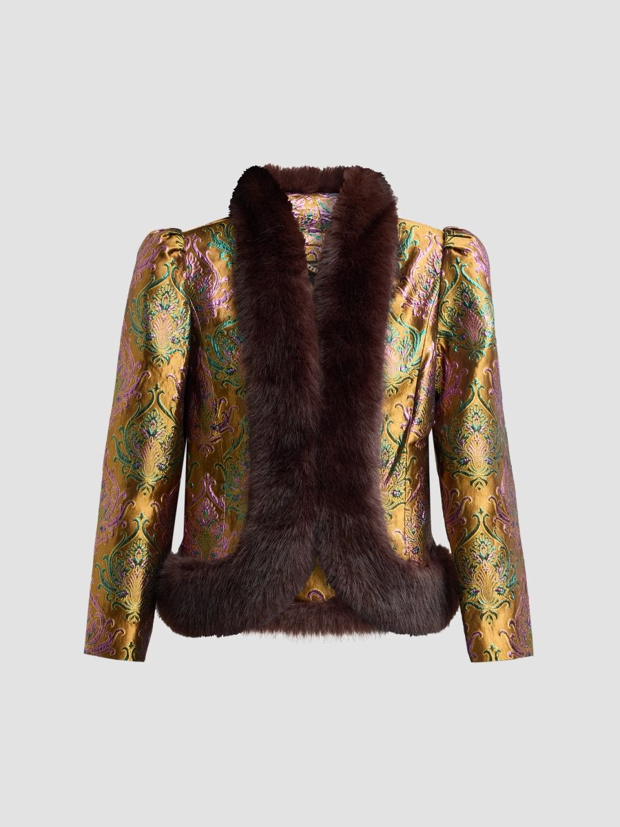 Women's Delphira Brocade Jacket - Met Ochre Damask - Size XL