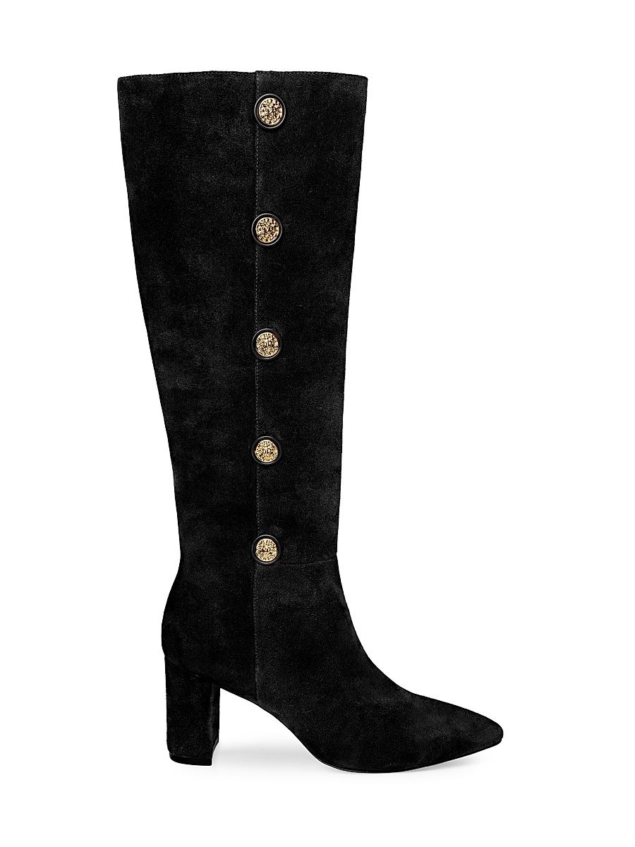 Women's Octavie 75MM Embellished Suede Boots - Black Suede - Size 11