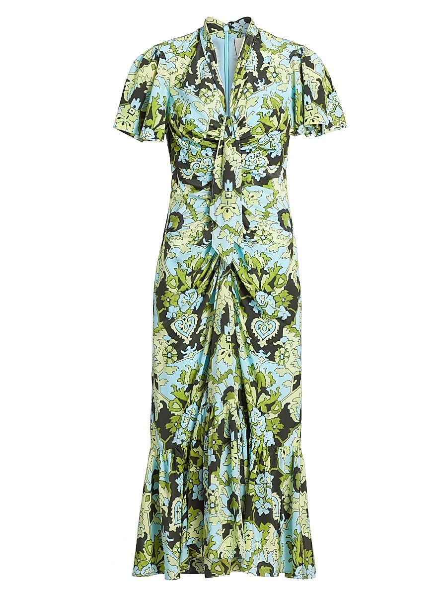 Women's Peeta Damask Trumpet-Hem Midi-Dress - Light Cyan Multi - Size 2