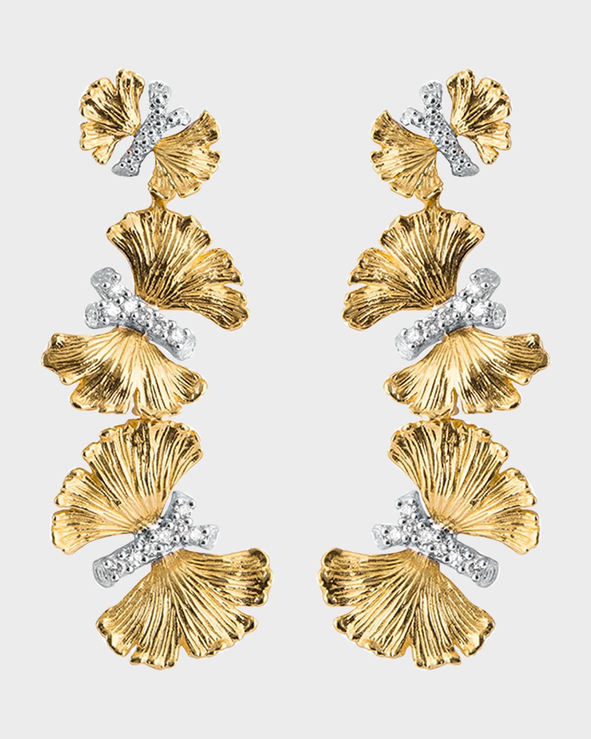 Butterfly Ginkgo Triple Drop Earrings with Diamonds