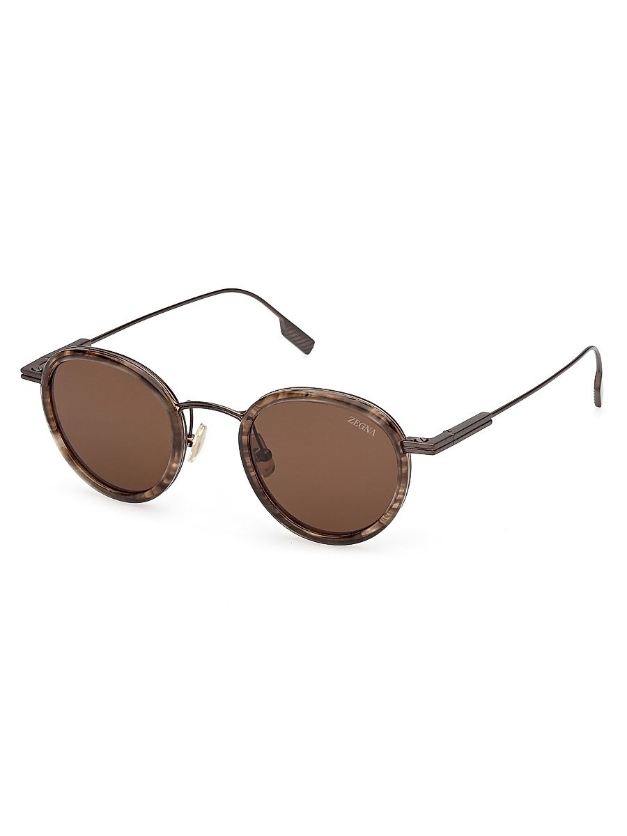 Men's 46MM Round Sunglasses - Striped Havana Brown