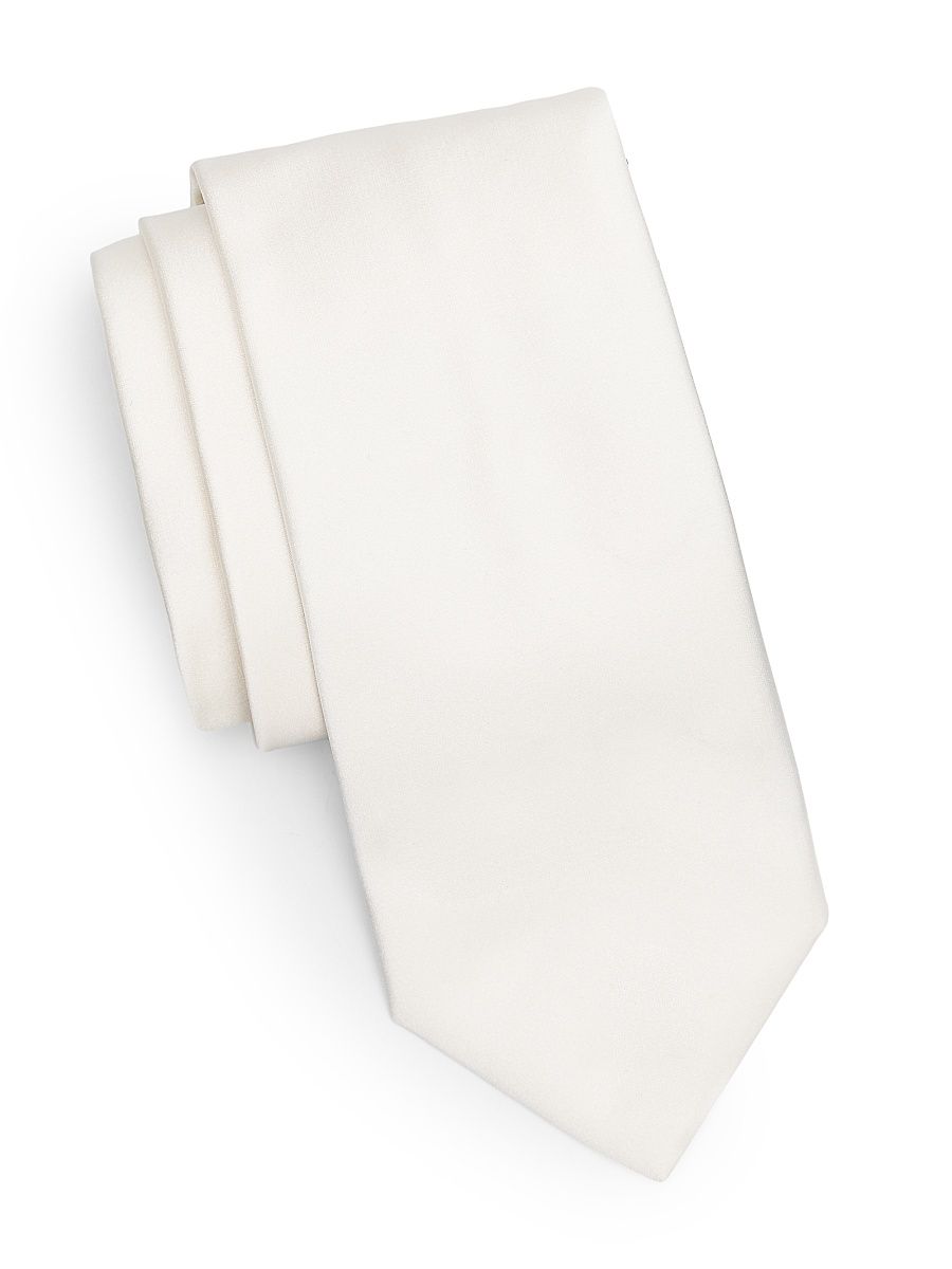 Men's Solid Satin Silk Tie - White