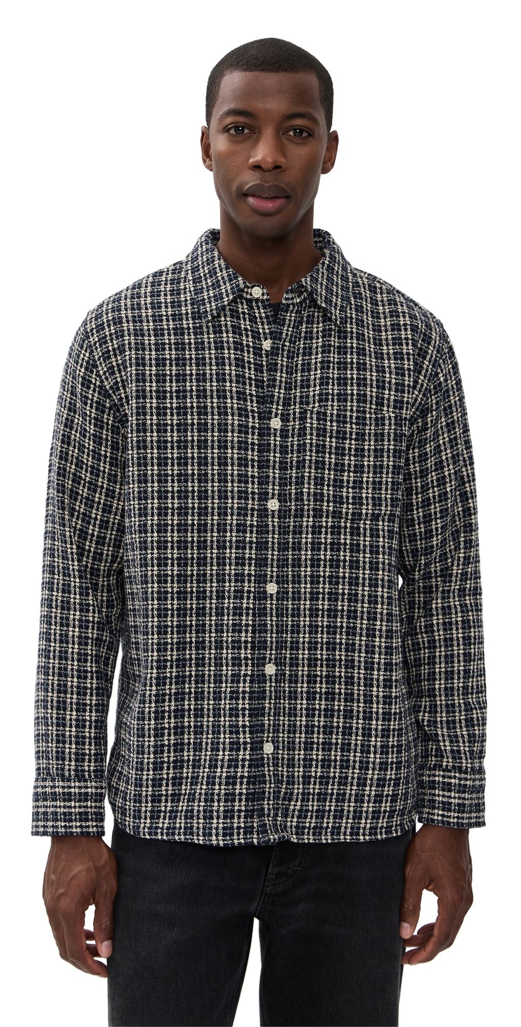 Corridor Reverse Tweed Snow Check Shirt Blue XL