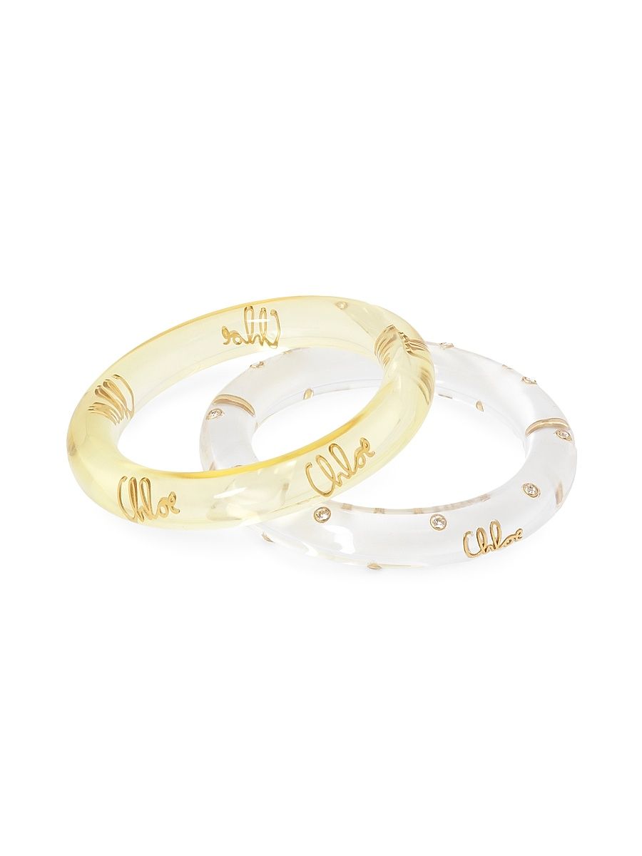 Women's Plage Goldtone & Crystal 2-Piece Bangle Set - White Yellow