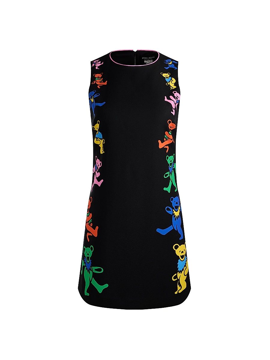 Women's Alice + Olivia x Grateful Dead Clyde Shift Minidress - Grateful Bears Black - Size 6
