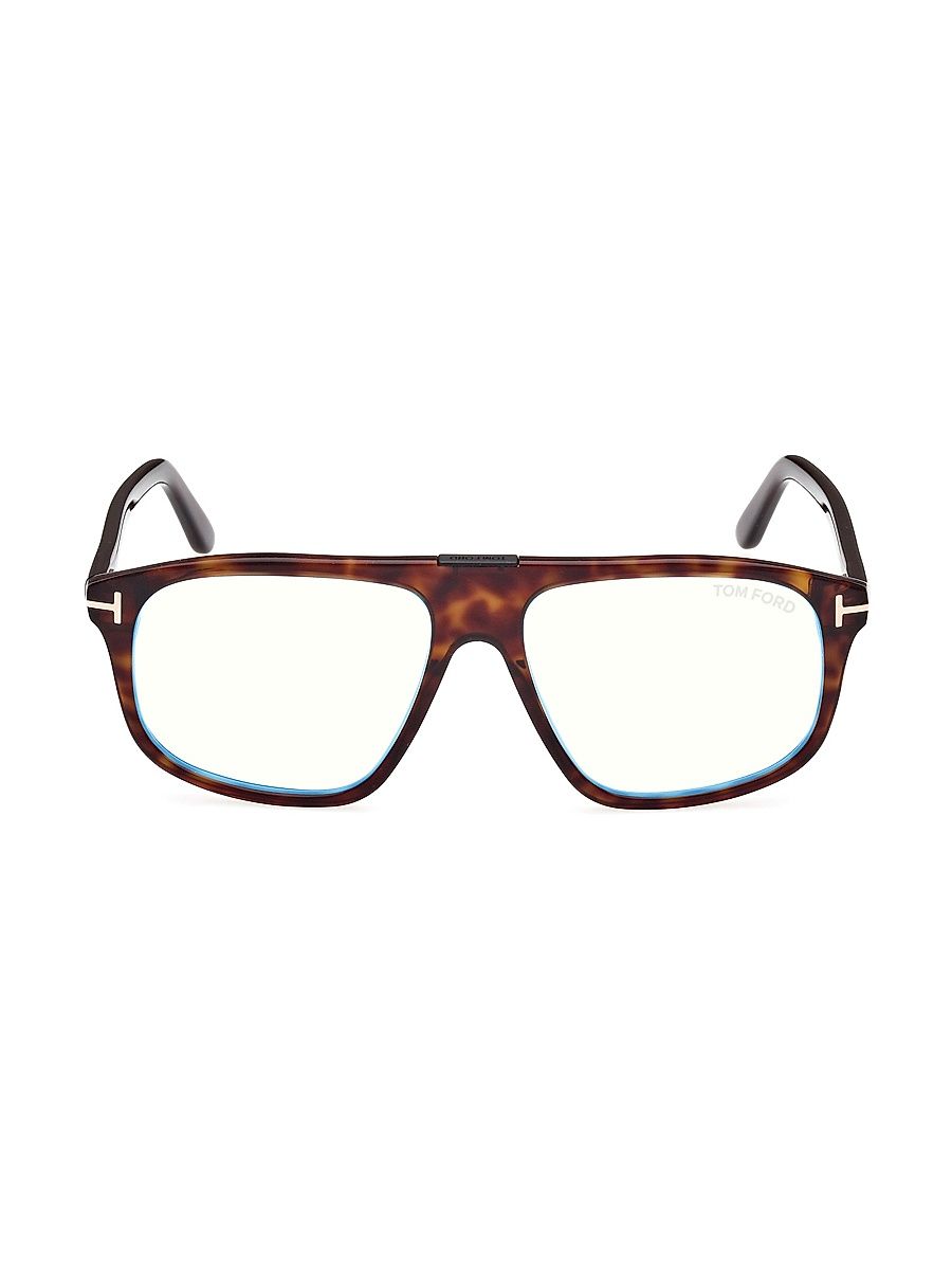 Men's 55MM Pilot Blue Block Glasses - Dark Havana Blue