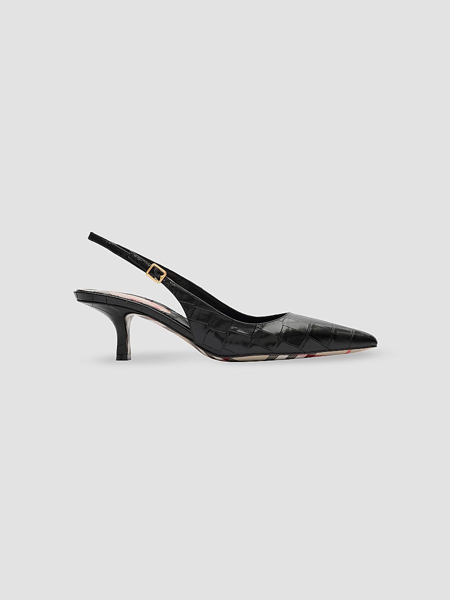 Women's Dame Crocodile-Embossed Leather Slingback Pumps - Black - Size 11