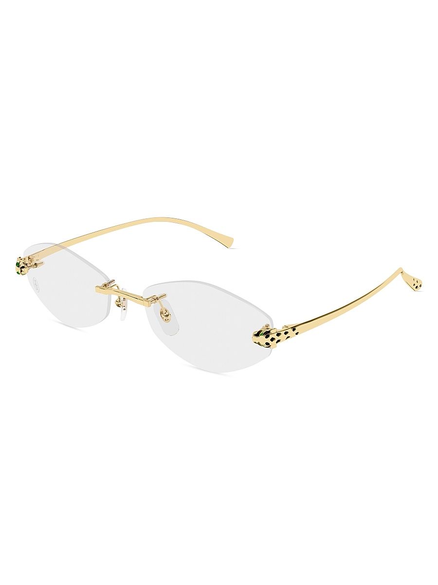 Women's Panthère Classic 56MM 24K-Gold-Plated Oval Optical Glasses - Gold Clear