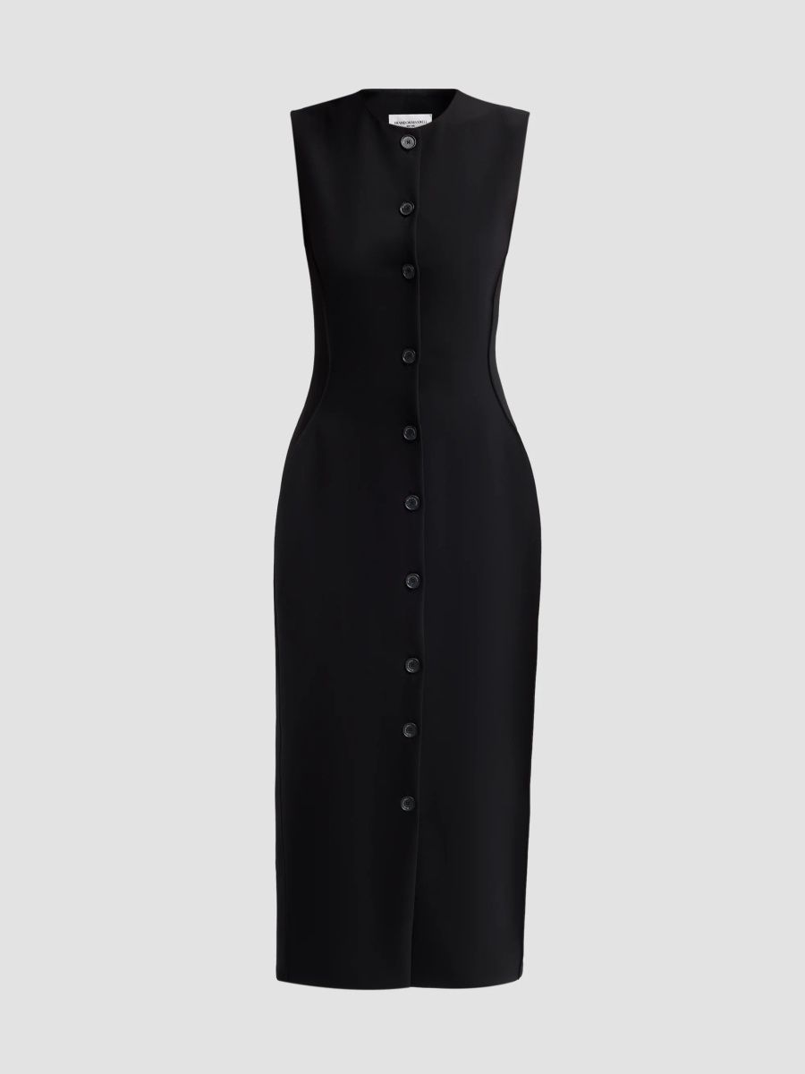 Brandon Maxwell Women's Carolyn Crepe Button-Front Midi Dress - Black - Size 8