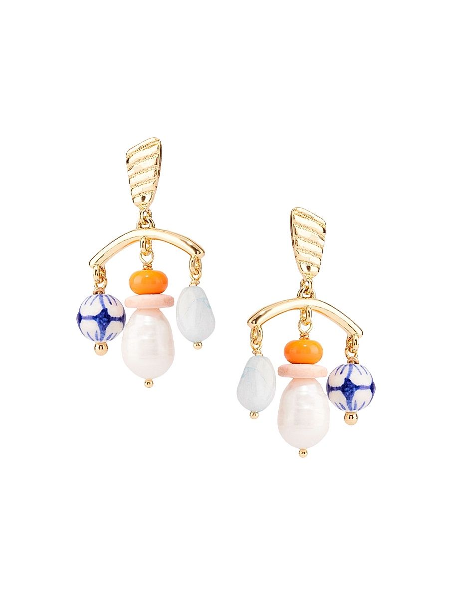 Women's Lupe 14K-Gold-Plated, Freshwater Pearl & Amazonite Drop Earrings