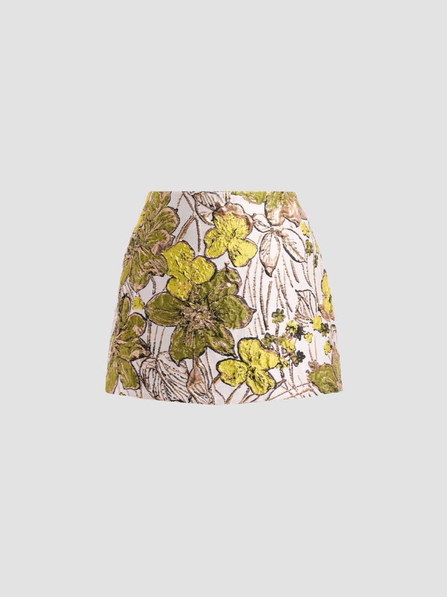 SIMKHAI Women's Elisa Floral Jacquard A-Line Mini Skirt - Golden Multi - Size 14