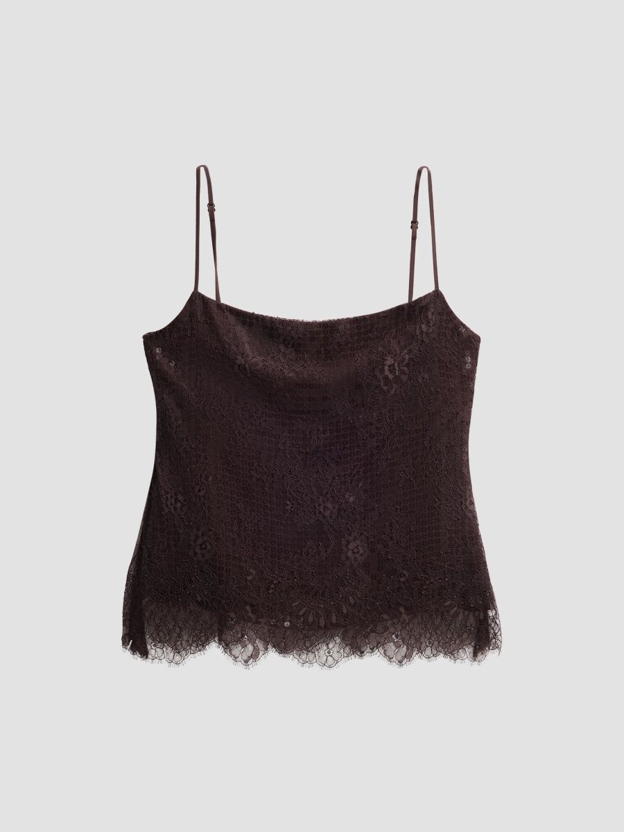 A. L.C. Women's Ariana Sequined Lace Camisole Top - Ganache - Size 14