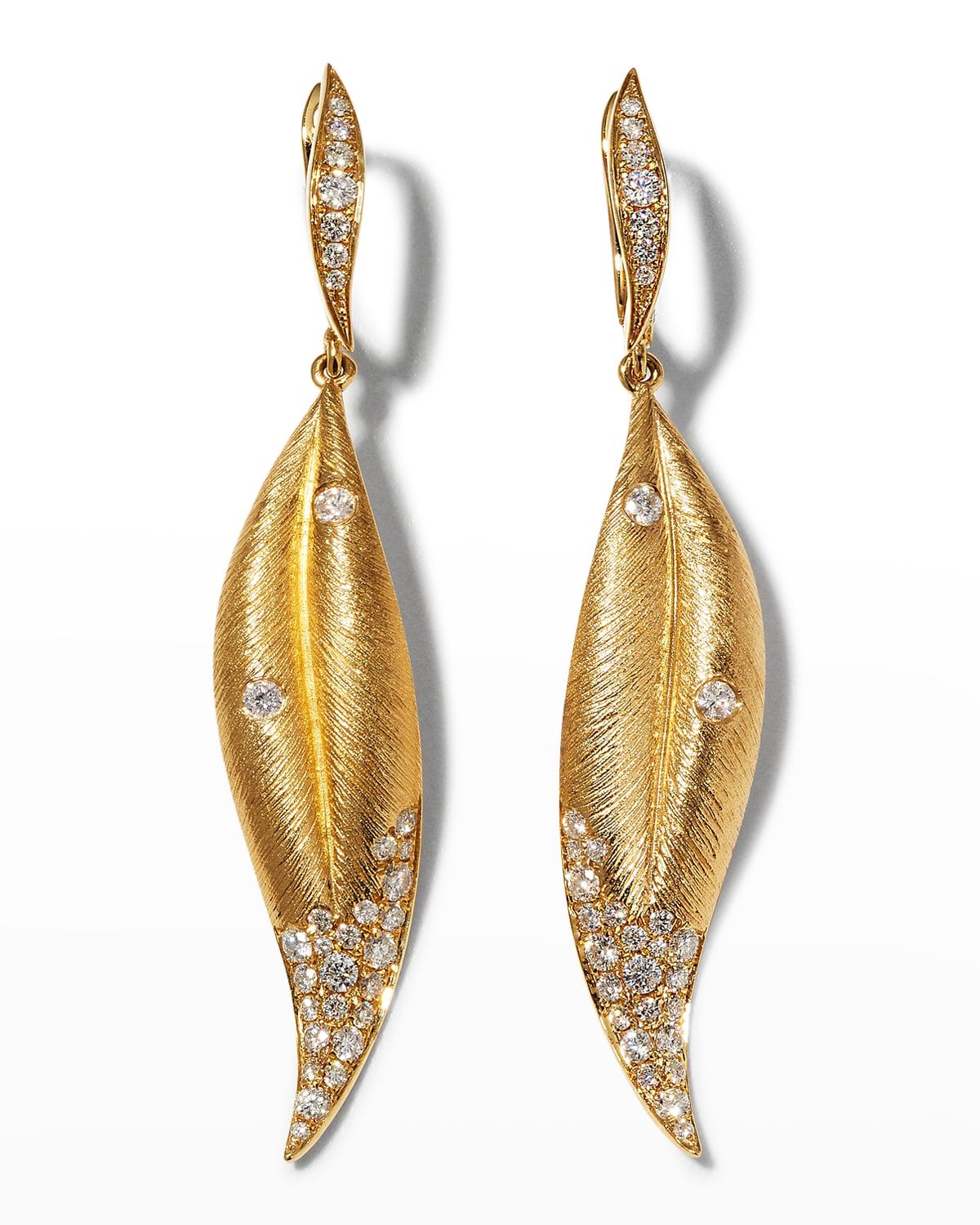 18K Yellow Gold Folha Drop Earrings with Diamonds