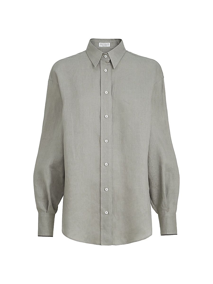 Women's Linen Shirt with Monili - Green - Size XS