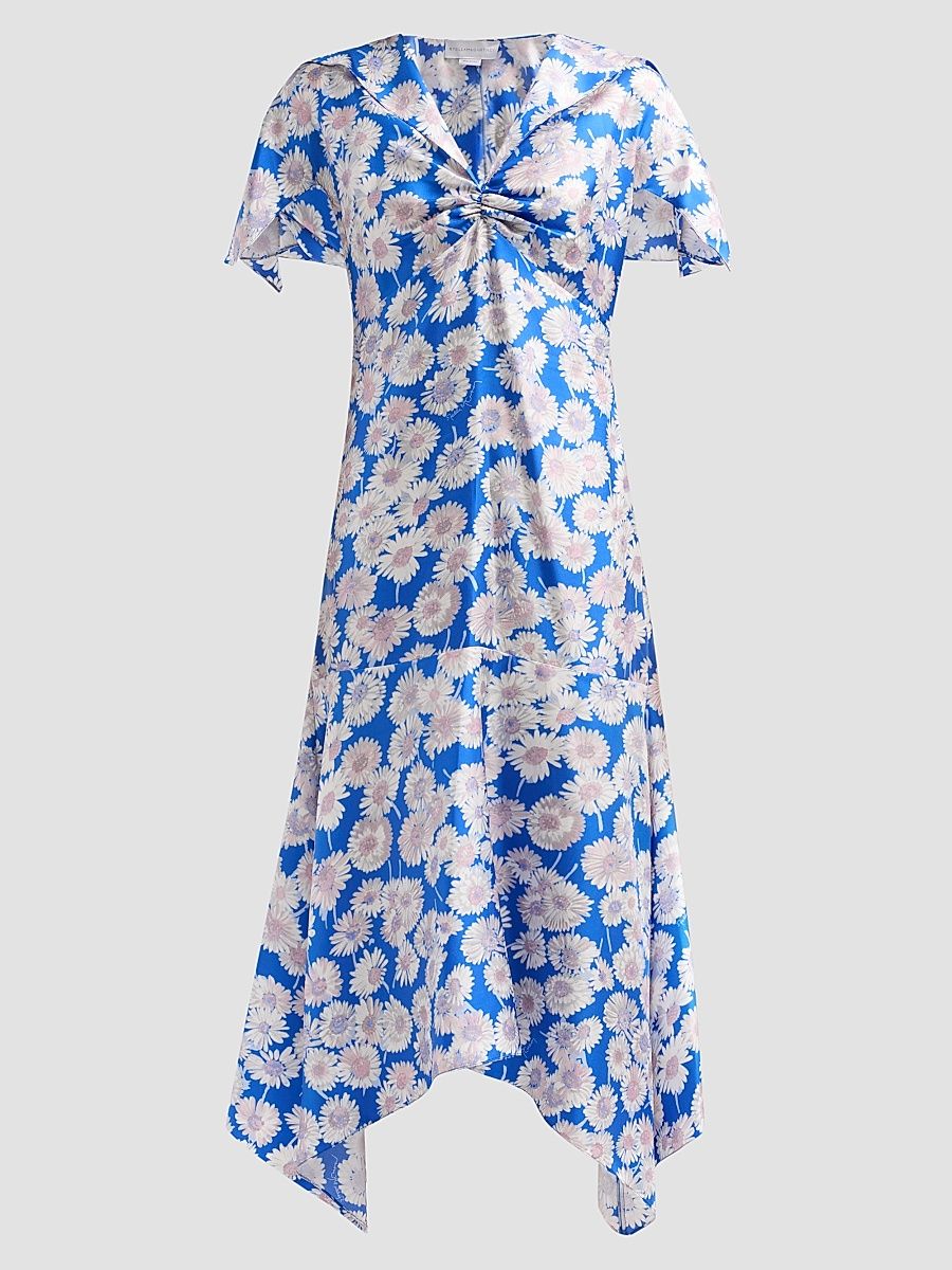 Women's Daisy Print Silk Midi Dress - Cobalt - Size 10