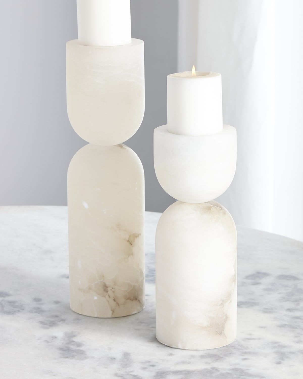 Alabaster Candle Holders, Set of 2