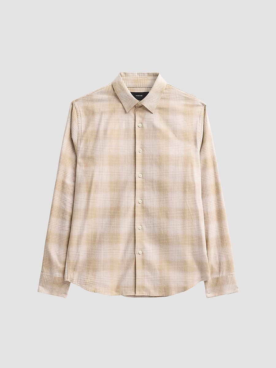 Men's Ballow Plaid Cotton Shirt - Oatmeal - Size XXL