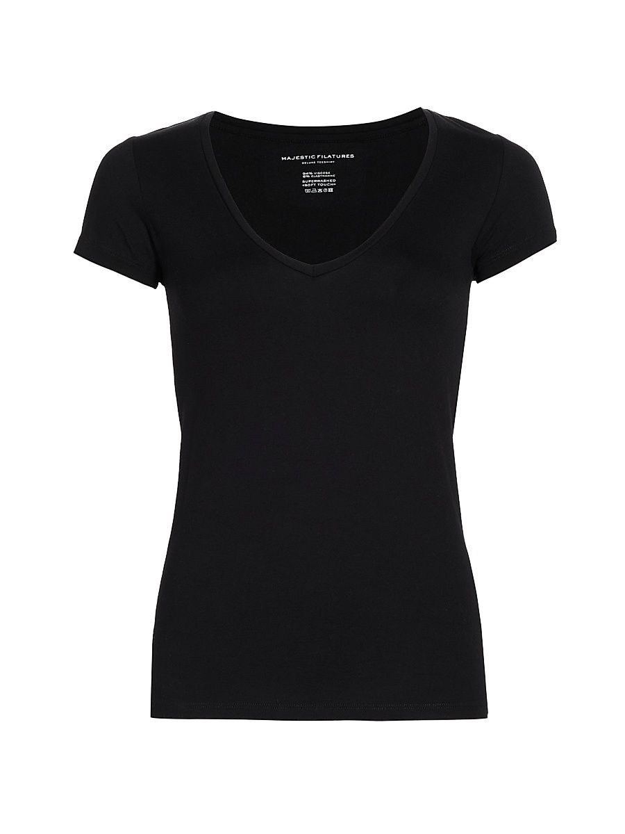 Majestic Filatures Women's Soft Touch V-Neck T-Shirt - Noir - Size Large