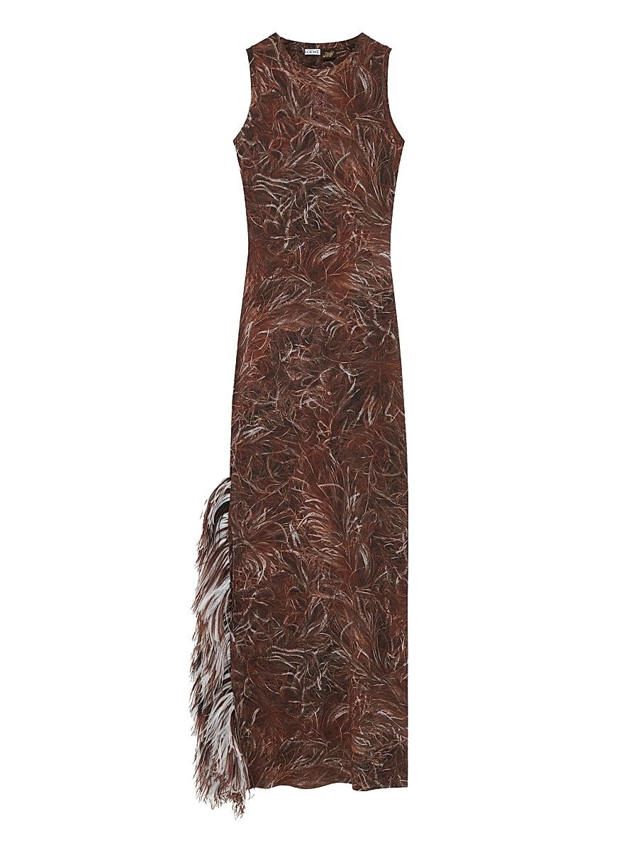 Women's LOEWE x Paula's Ibiza Feather Tank Maxi Dress - Brown Multicolor - Size Large