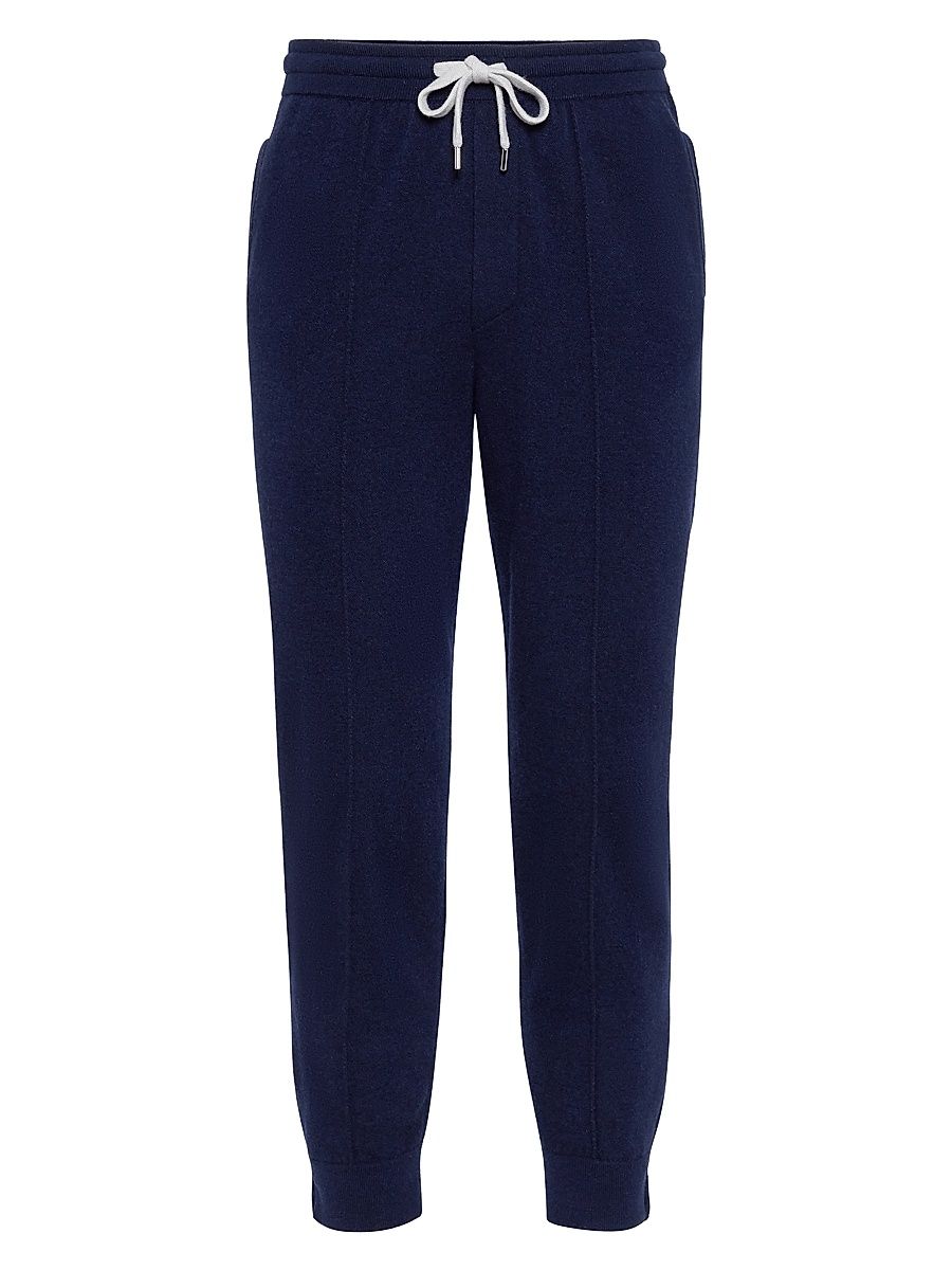 Men's Cashmere Double Knit Trousers with Crête Detail - Marine Blue - Size XXXL