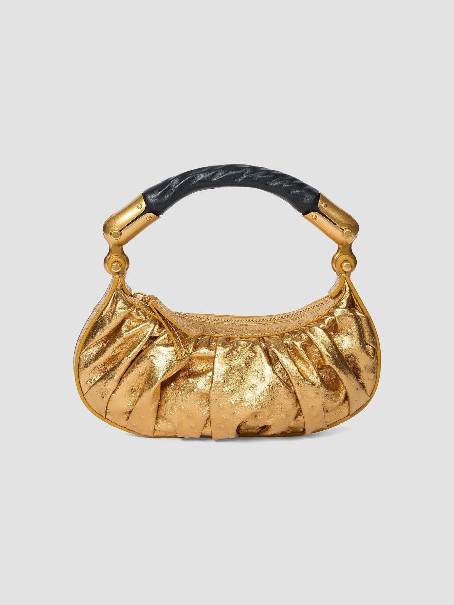 Balmain Women's Ebene Mini Embossed Metallic Leather Top Handle Bag - Gold