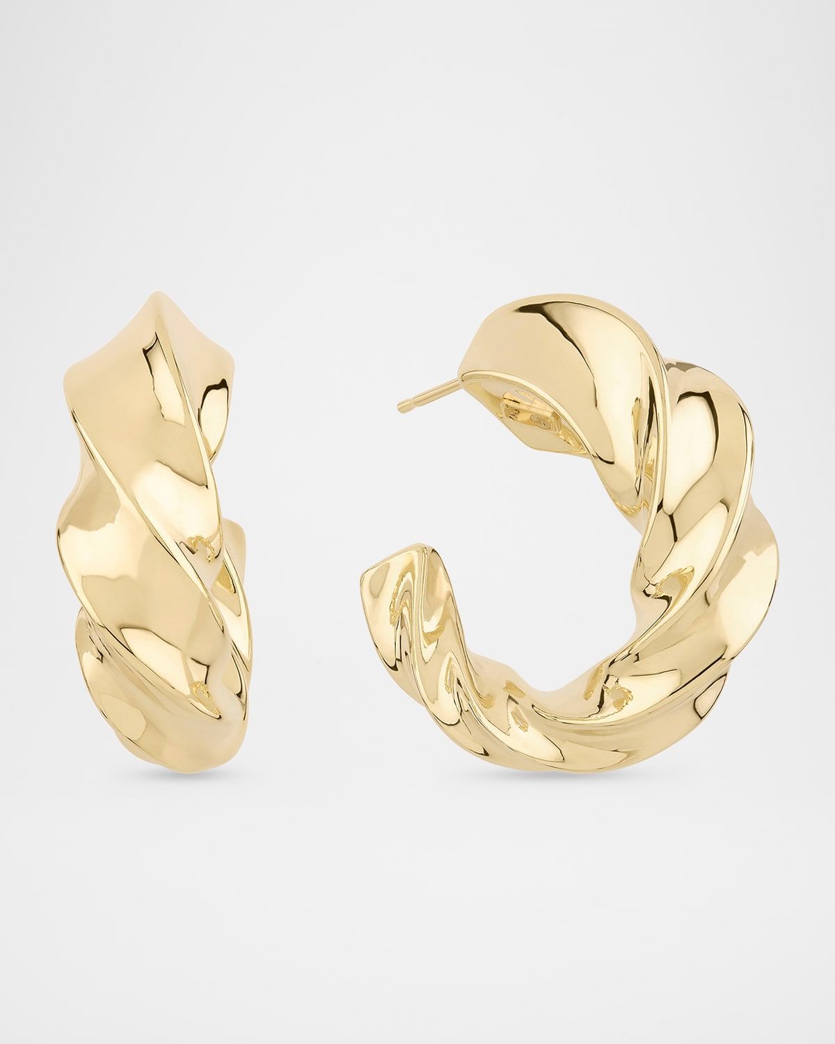 14K Gold Wide Twisted Hollow Hoop Earrings