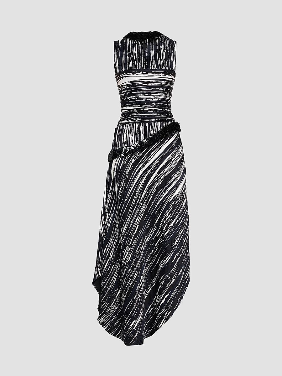 Brandon Maxwell Women's The Fiora Draped Midi Dress - Black White - Size 8